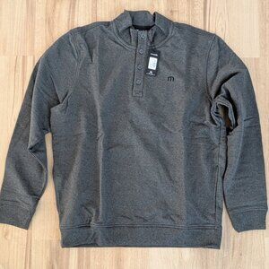 NWT TravisMathew Wall Mock Neck Button Pullover XL Quiet Shade Black
